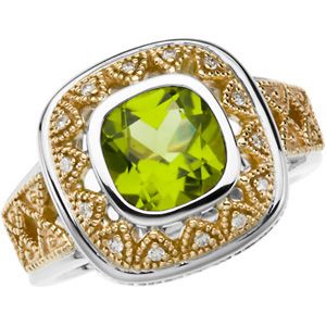 Genuine Peridot & Diamond Ring
