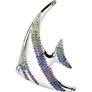 Multi-gemstone Angel Fish Brooch Pendant