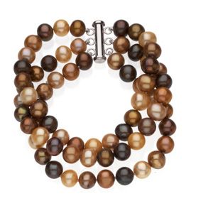 Freshwater Dyed Chocolate Cultured Pearl Triple Strand Bracelet