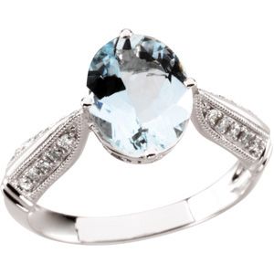 Genuine Aquamarine & Diamond Ring