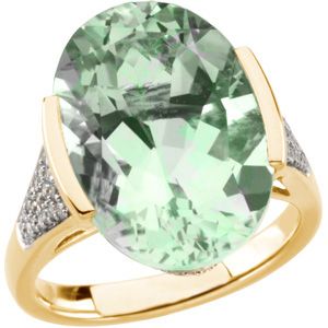 Genuine Green Quartz & Diamond Ring
