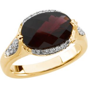 Genuine Checkerboard Brazilian Garnet & Diamond Ring