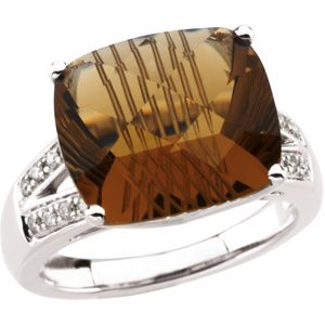 Genuine Carved Honey Quartz & Diamond Ring