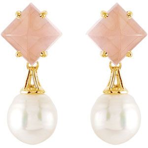 Aquarella&reg; South Sea Cultured Pearl & Genuine Rose Quartz Earrings