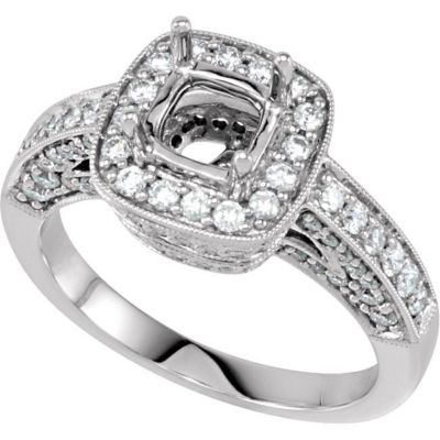 Diamond Semi-mount Ring for Antique Cushion Stone