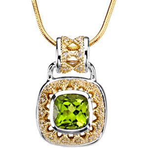 Genuine Peridot & Diamond Pendant
