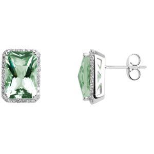Genuine Green Quartz & Diamond Earrings