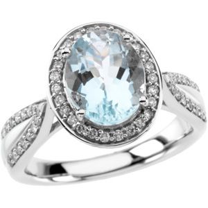 Genuine Aquamarine & Diamond Ring