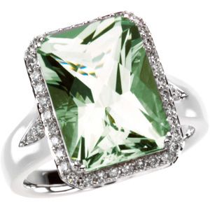 Genuine Green Quartz & Diamond Ring