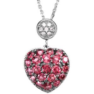 Genuine Brazilian Garnet & Diamond Heart Pendant