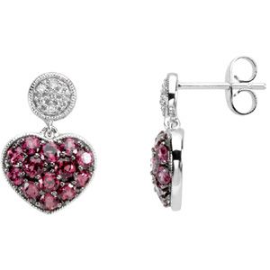 Genuine Brazilian Garnet & Diamond Heart Earrings
