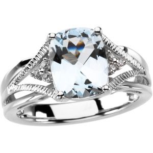 Genuine Aquamarine & Diamond Ring