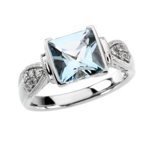 Genuine Aquamarine & Diamond Ring