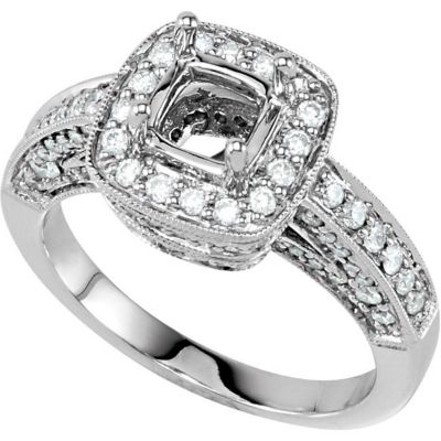 Diamond Semi-mount Ring for Antique Cushion Stone