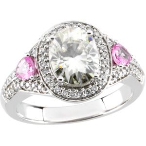 Created Moissanite, Diamond and Genuine Pink Sapphire Ring