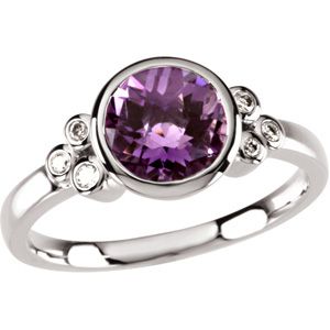 Genuine Checkerboard Amethyst & Diamond Ring