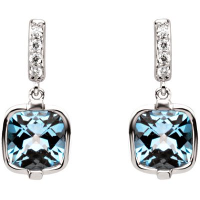 Genuine Checkerboard Swiss Blue Topaz & Diamond Earrings