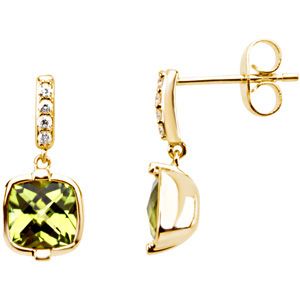 Genuine Checkerboard Peridot & Diamond Earrings