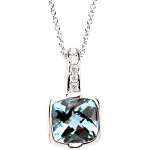 Genuine Checkerboard Swiss Blue Topaz & Diamond Necklace