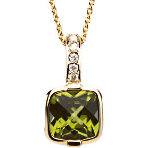 Genuine Checkerboard Peridot & Diamond Necklace