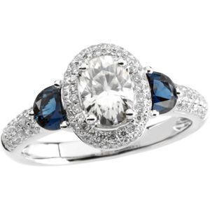 Created Moissanite, Diamond and Genuine Blue Sapphire Ring