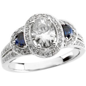 Created Moissanite, Diamond and Genuine Blue Sapphire Ring