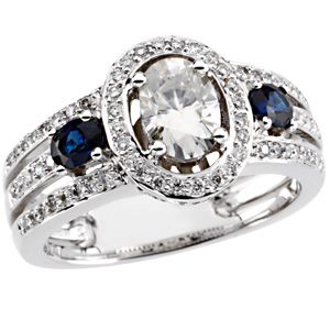 Created Moissanite, Diamond & Genuine <br>Blue Sapphire or Semi-Mount Ring</br>