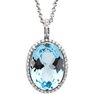 Genuine Checkerboard Sky Blue Topaz & Diamond Necklace