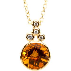 Genuine Checkerboard Citrine & Diamond Necklace