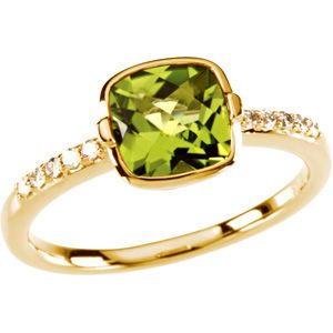 Genuine Checkerboard Peridot & Diamond Ring