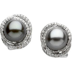 Tahitian Cultured Pearl & Diamond Earings