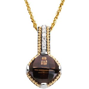 Genuine Smoky Quartz & Diamond Pendant