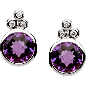 Genuine  Amethyst & Diamond Earrings