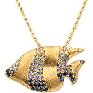 Multicolor Gemstone Sunfish Pendant/Brooch