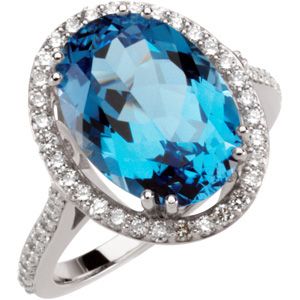 Genuine Swiss Blue Topaz & 1/2 ct tw Diamond Ring
