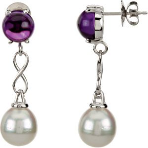 Aquarella&reg; South Sea Cultured Pearl & Genuine Amethyst Earrings