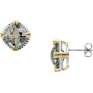 Sterling Silver & 14kt yellow Green Quartz Earrings