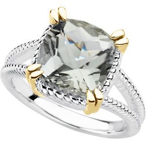Sterling Silver & 14kt yellow Green Quartz Ring