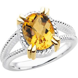 Sterling Silver & 14kt yellow Citrine Ring
