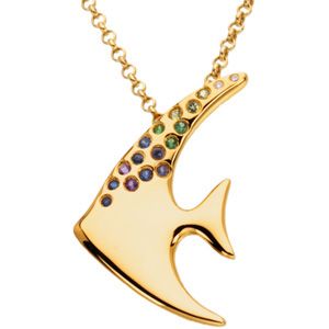 Multicolor Gemstone Angelfish Brooch/Necklace