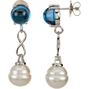 Aquarella&reg; South Sea Cultured Pearl & Genuine London Blue Topaz Earrings