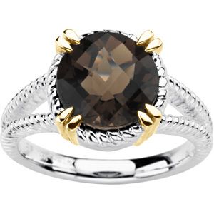 Sterling Silver & 14kt yellow Smoky Quartz Ring