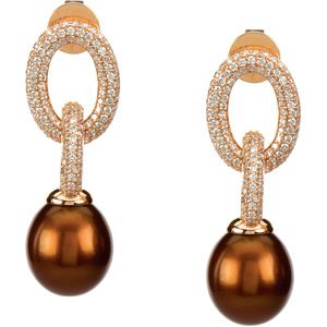Diamond & Dyed Chocolate Cultured Pearl Earrings