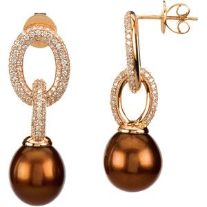 FRESHWATER CULTURED CHOCOLATE PEARL & DIAMOND EARRINGS