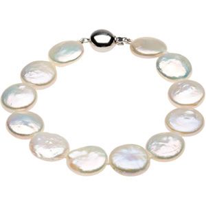 Freshwater White Cultured Coin Pearl Necklace or Bracelet