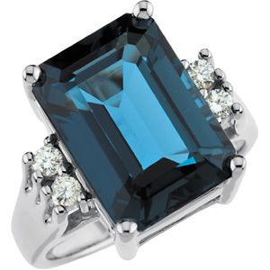 Genuine London Blue Topaz & Diamond Ring