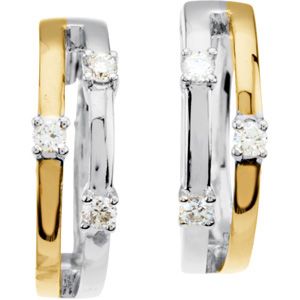 1/8 ct tw Two Tone Diamond Hoop Earrings