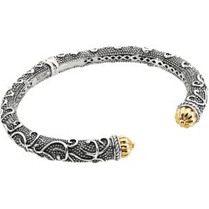 Sterling Silver and 14kt yellow Hinged Cuff Bracelet