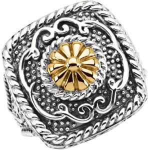 Sterling Silver and 14kt yellow Square shaped ring