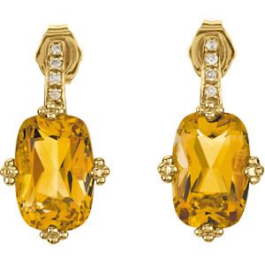 Genuine Citrine & Diamond Earrings